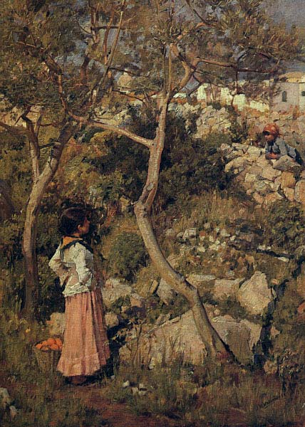 John William Waterhouse: Two Little Italian Girls by a Village - 1875
